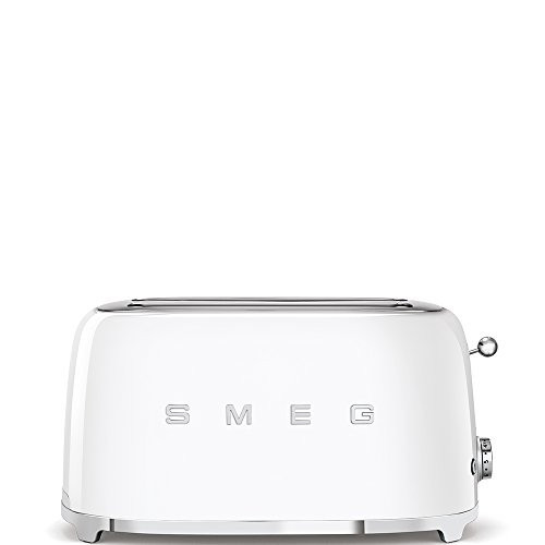 SMEG TSF02 4-Slice Toaster, 50s Retro Style, 2 Extra-Wide Long Slots, Bagel Defrost Reheat Functions, Stainless Steel - White | Amazon (US)