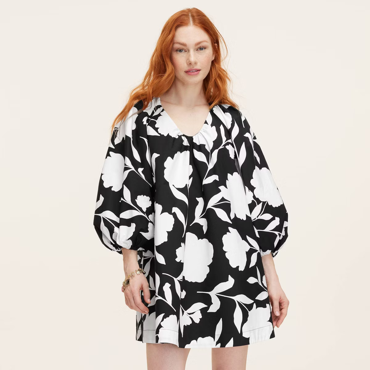 Women's Classic Rose Poplin Long Sleeve Mini Dress - kate spade new york x Target Black/Cream | Target