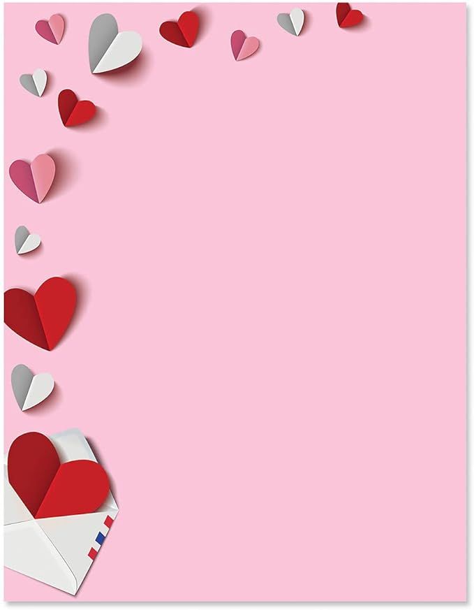 Paper Hearts Letter Stationery - Set of 25 Valentine's Day Themed Papers, 8 1/2" x 11", Printer C... | Amazon (US)