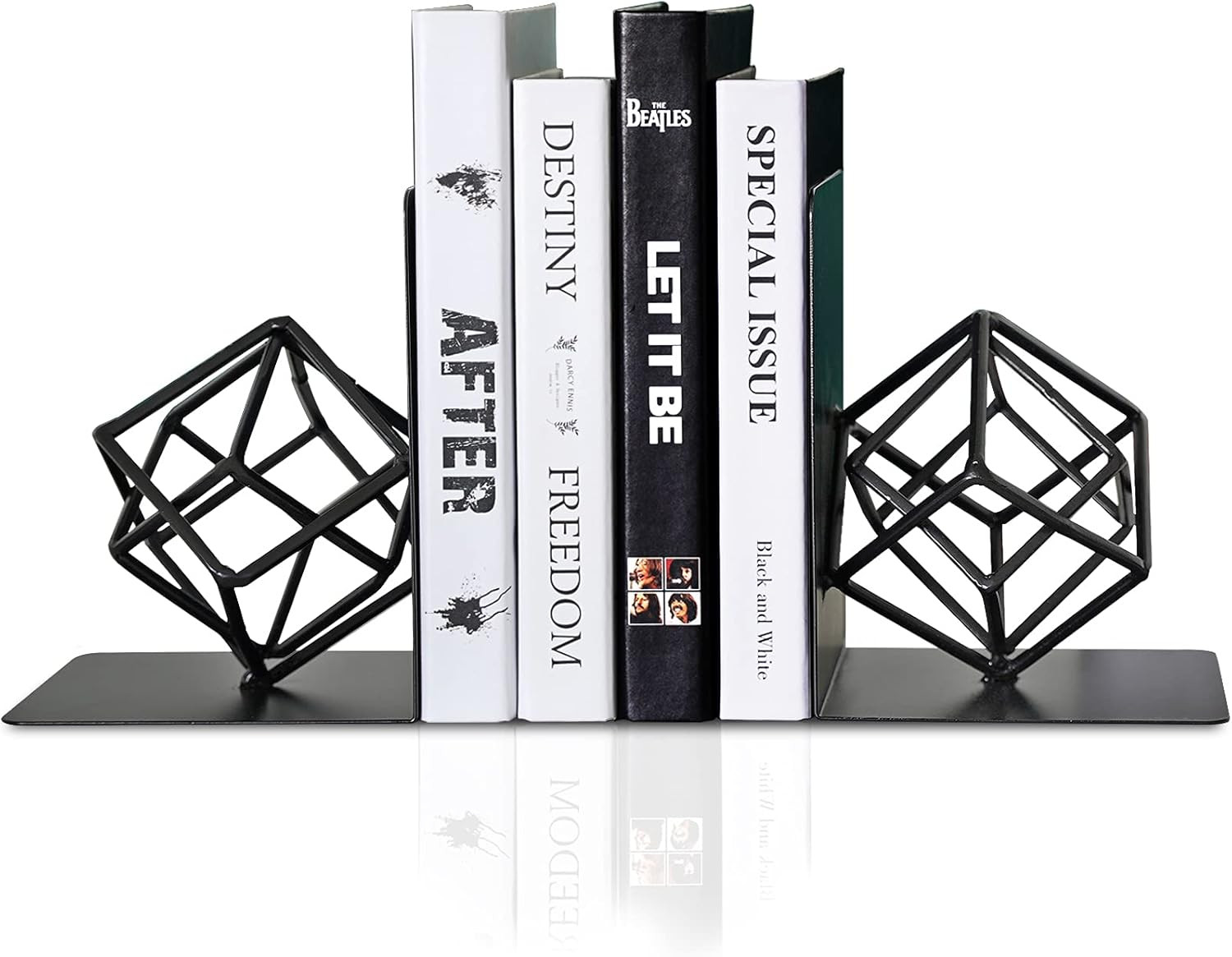 Bookends Decorative Book End Black Metal Heavy Duty Art Bookend Unique Geometric Book Ends Book S... | Amazon (US)