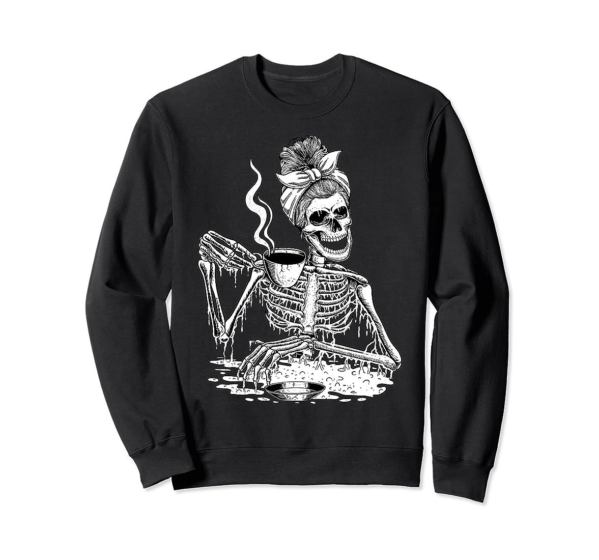 Messy Bun Women Skeleton Drinking Coffee Halloween Skeleton Sweatshirt | Amazon (US)