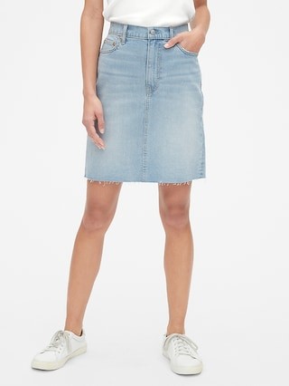 High Rise Denim Skirt with Raw Hem | Gap US