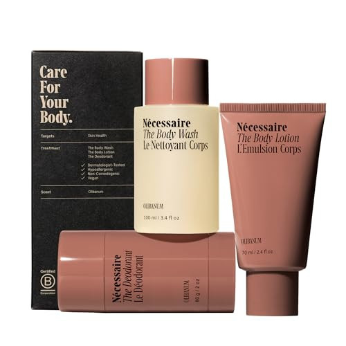 Nécessaire Body Essentials - Skin Care Gift Set For Women + Men - Travel-Size Body Wash, Body Lotion + Deodorant | Dermatologist-Tested. Hypoallergenic | Vegan | Aluminum-Free Deodorant (Olibanum) | Amazon (US)