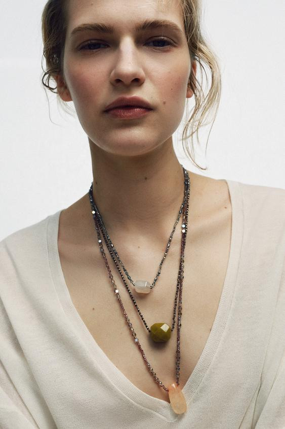 THREE-PACK OF BEADED STONE NECKLACES | Zara US