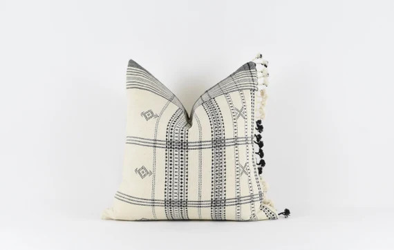 Read the full title
    Primrose- White Black Fringe Cotton Pillow Cover | Etsy (US)