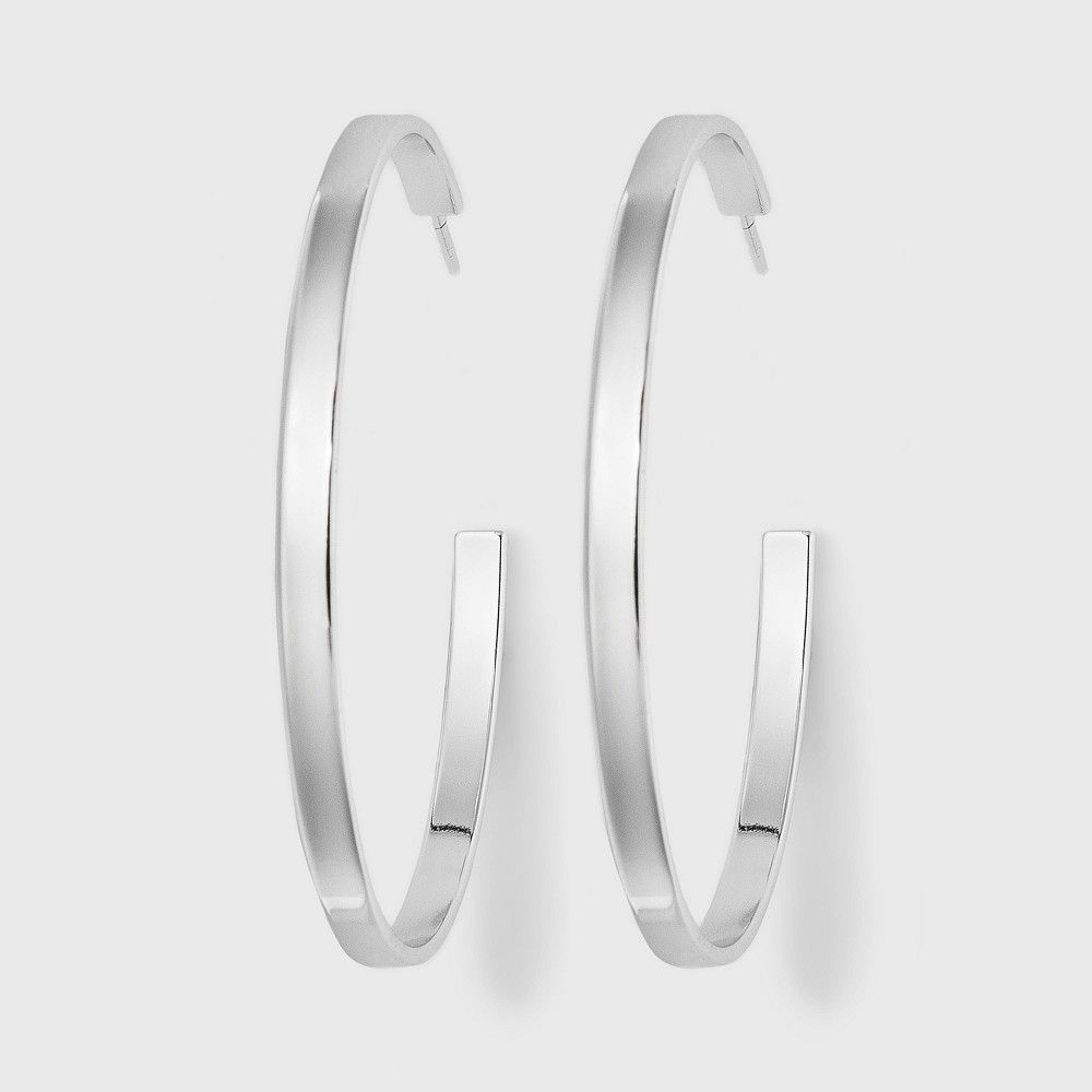 Silver Plated Flat Hoop Earrings - A New Day Silver | Target