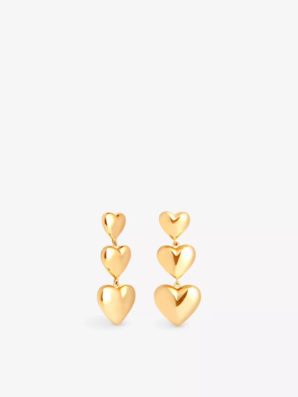 Heart Drop 18ct yellow gold-plated sterling-silver drop earrings | Selfridges
