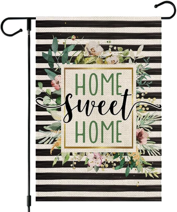 Home Sweet Home Garden Flag 12.5 x 18 Inch Vertical Double Sided For Home Decor Striped Floral Le... | Amazon (US)