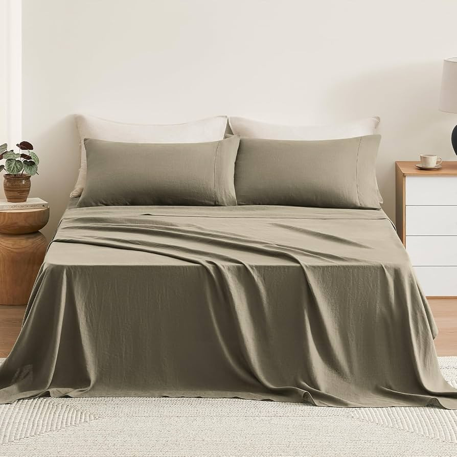 TOSMO Pure Linen Sheets Set, 100% French Natural Linen Flax Bedding 4pc Set (Queen, 1 Flat Sheet,... | Amazon (US)