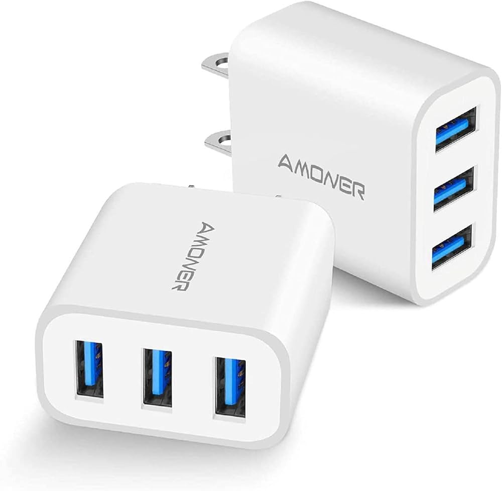 USB Wall Charger, Amoner 2Pack 15W 3-Port USB Plug Cube USB Cube Power Adapter for iPhone 14/13/1... | Amazon (US)