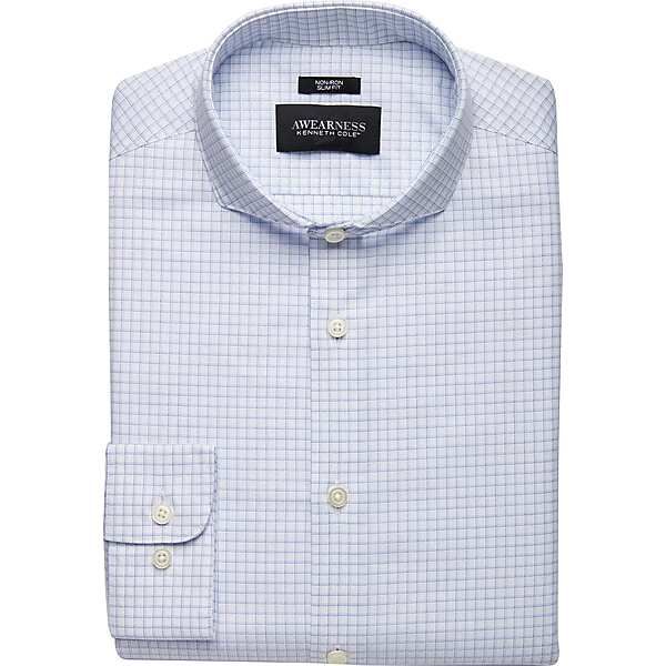 Awearness Kenneth Cole Men's Blue Check Slim Fit Dress Shirt - Size: 15 1/2 34/35 | The Men's Wearhouse