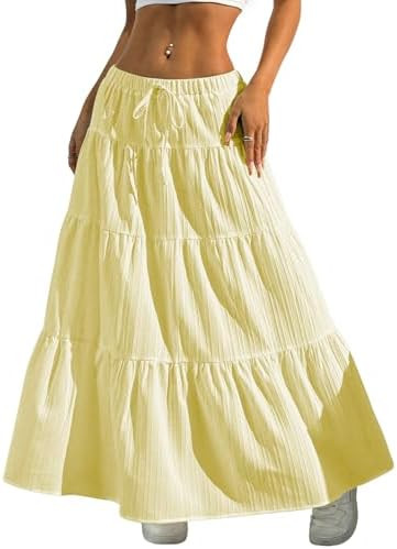 Verdusa Women's Long Maxi Skirt Boho Flowy Flared Ruffle Skirts 2026 Beach Vacation Summer Going ... | Amazon (US)