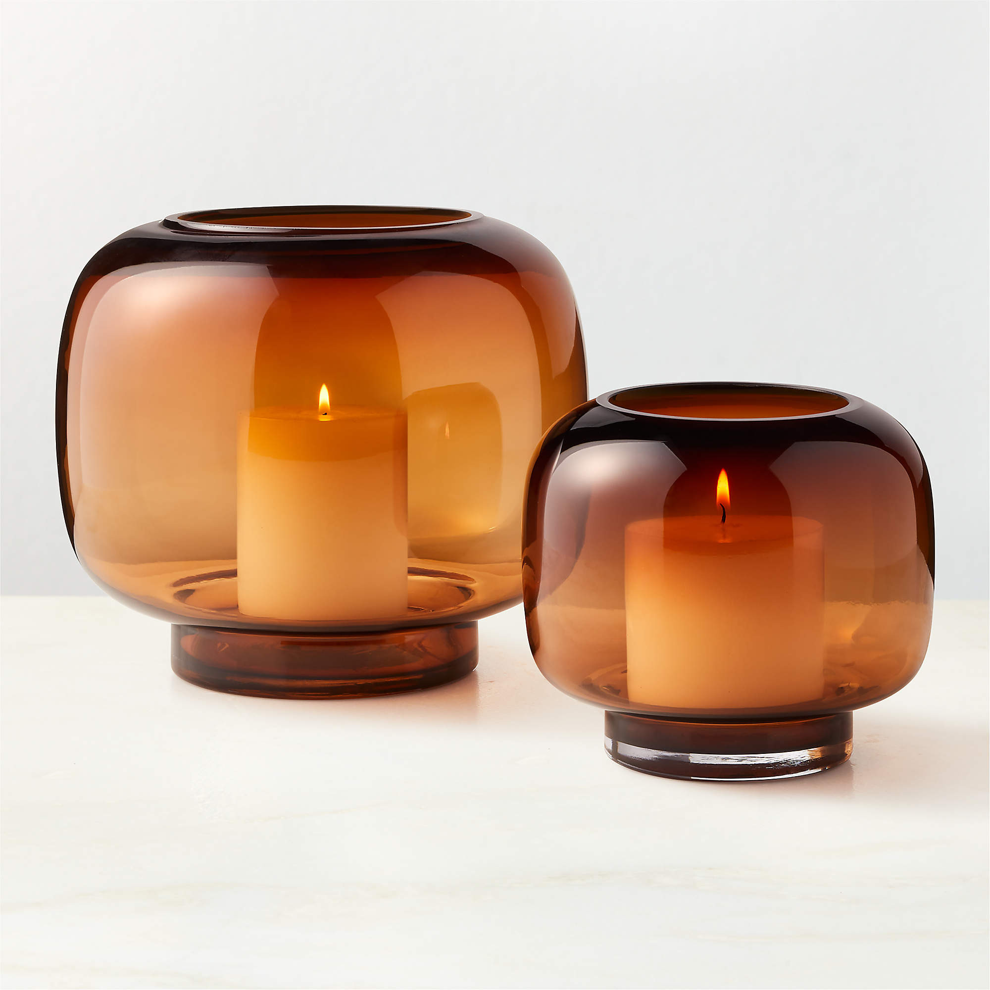Coco Round Smoked Amber Modern Glass Hurricane Candle Holder Large + Reviews | CB2 | CB2