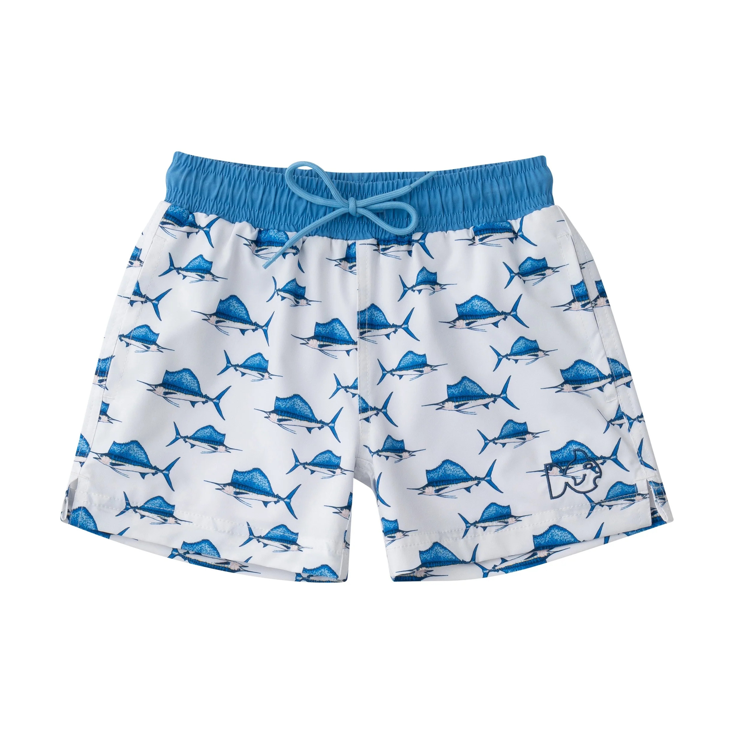 Boys Boogie Board Swim Trunk in Sailfish Print on White | PRODOH