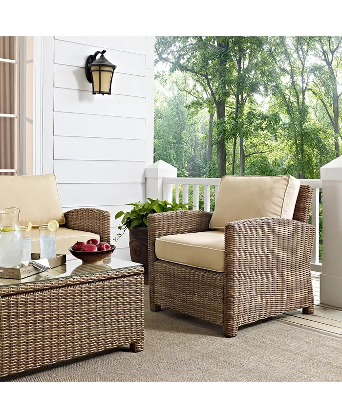 Crosley Bradenton Outdoor Wicker Arm Chair With Cushions - Macy's | Macy's