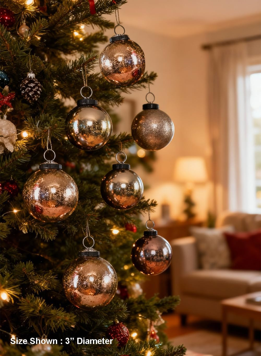 Serene Spaces Living Set of 6 Antique Bronze Mercury Glass Christmas Ball Ornament for Window Box... | Amazon (US)