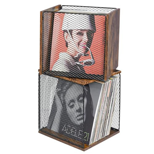 2 Sets of Record Holder Shelf Vinyl Record Storage Furniture,DIY Stackable 80-110 Records Visualize Album Storage Box Cube Natural Wooden Organizer Crate Records Cabinet Record Vinyl Storage | Amazon (US)