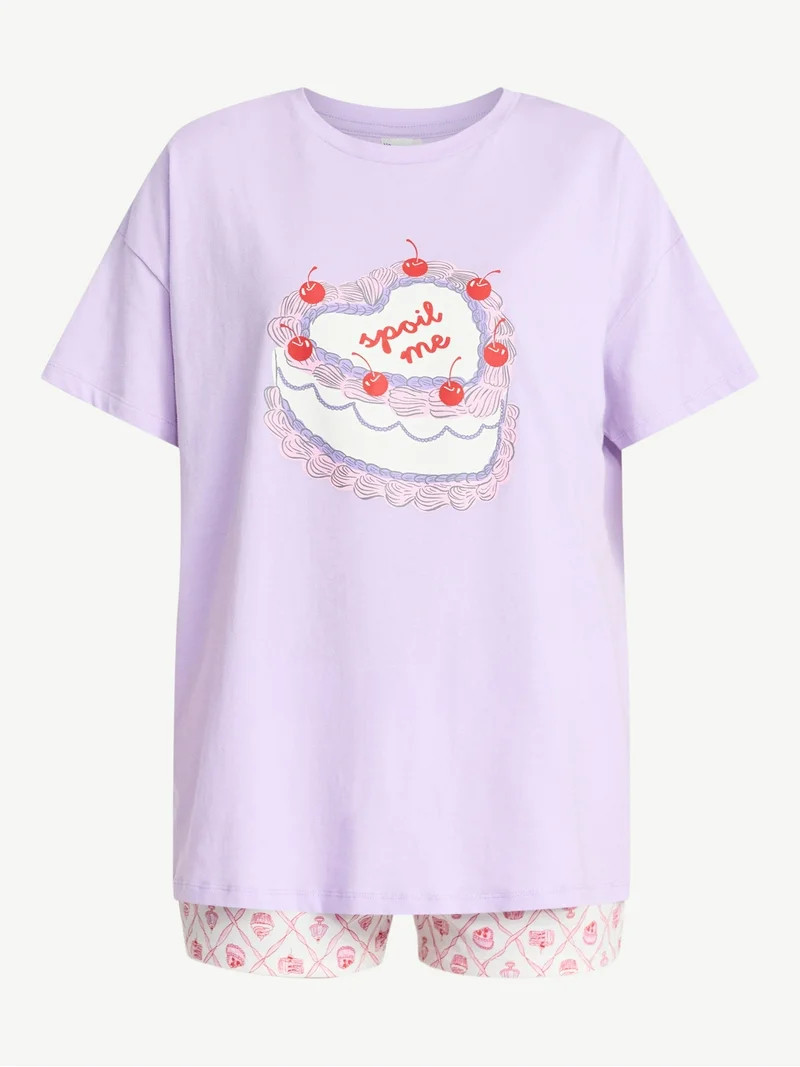 No Boundaries Sleep Graphic Tee and Boxer Shorts Set, 2-Piece, Women’s XXS-3X | Walmart (US)