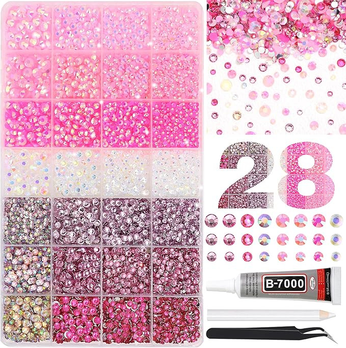RODAKY Pink Rhinestones for Crafting Bedazzling,3-6MM Resin Rhinestones for Nails Art,Pink Nail R... | Amazon (US)