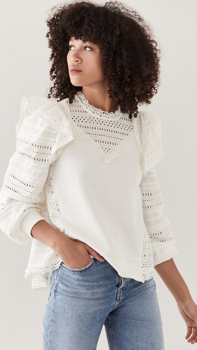 Lina Eyelet Long Sleeve Combo Sweatshirt | Shopbop