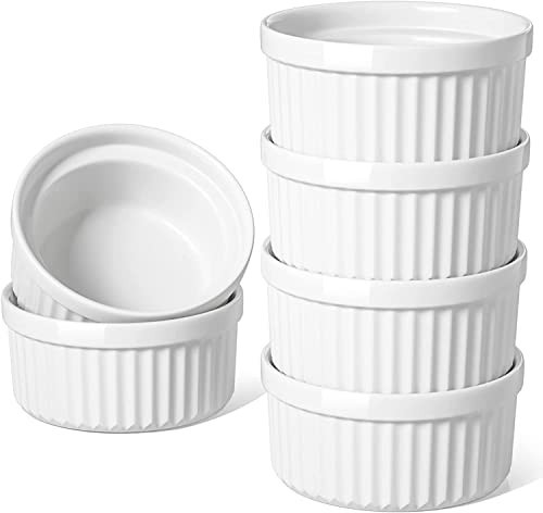 LE TAUCI Ramekins 12 OZ Oven Safe, Ceramic Souffle Dishes for Oven, Custard Cups, Creme Brulee Dishes, Porcelain Large Ramekins, Pudding Ramiken, Dipping Sauces, Set of 6, White | Amazon (US)