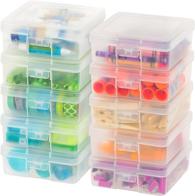 IRIS USA 10 Pack Small Plastic Hobby Art Craft Supply Organizer Storage Containers with Latching ... | Amazon (US)