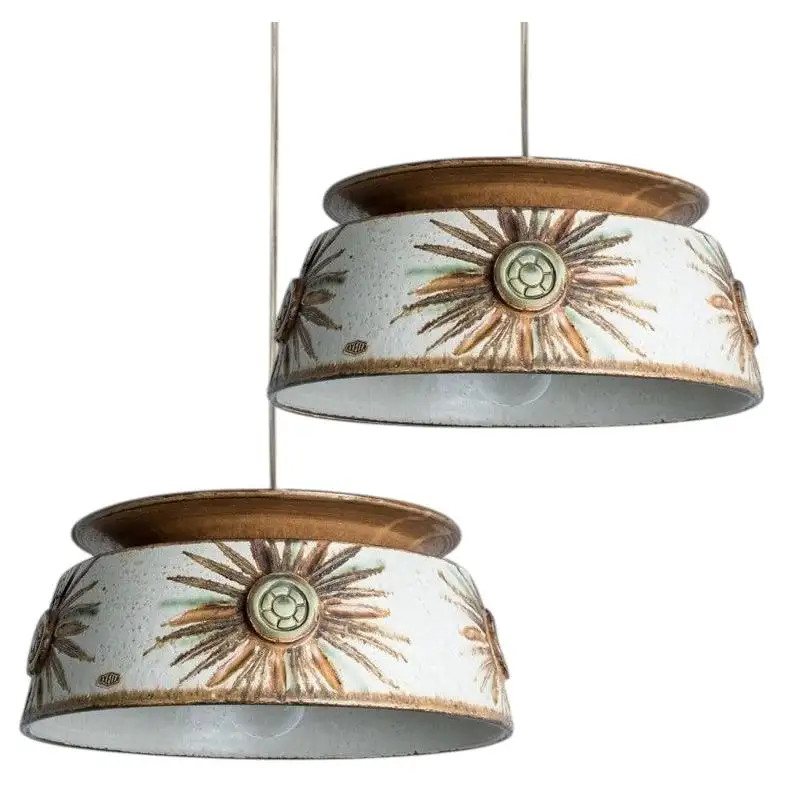 1 of the 2 Axella Ceramic Taupe Green Ceramic Pendant Lights, Denmark, 1970 | 1stDibs