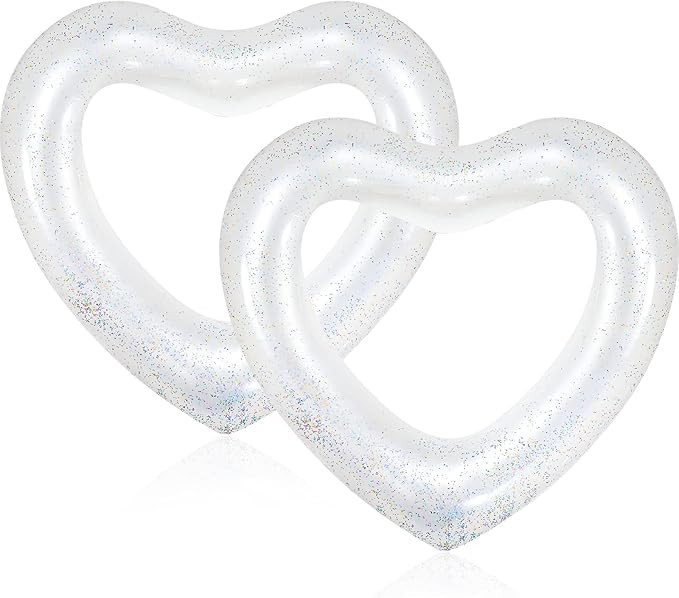 2 Pieces Heart Pool Float, 47.3 x 39.4 Inch Inflatable Swim Rings Bachelorette Party Pool Float T... | Amazon (US)