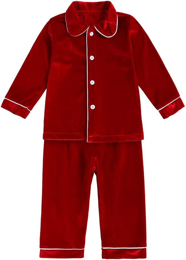 MYGBCPJS Kids Velvet Pajamas Toddler Button-Down Solid Long-Sleeve T-Shirt Top + Pants 2PCS Chris... | Amazon (US)