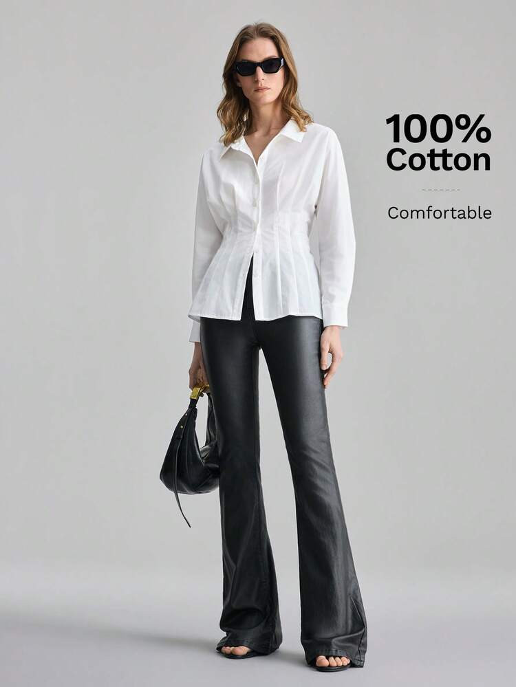 Ontre 2026SS Nuova camicia da donna, camicia con vita stretta e fiocco sulla schiena, elegante e moderna per gli ospiti di matrimoni, romantica e minimalista con tocco di lusso francese, casual chic da ufficio in stile urban fashion, con un'atmosfera di "old money", di alta qualità adatta per aeroporto/crociera, essenziale per eventi in Medio Oriente, versatile per occasioni stagionali come addio al nubilato | SHEIN
