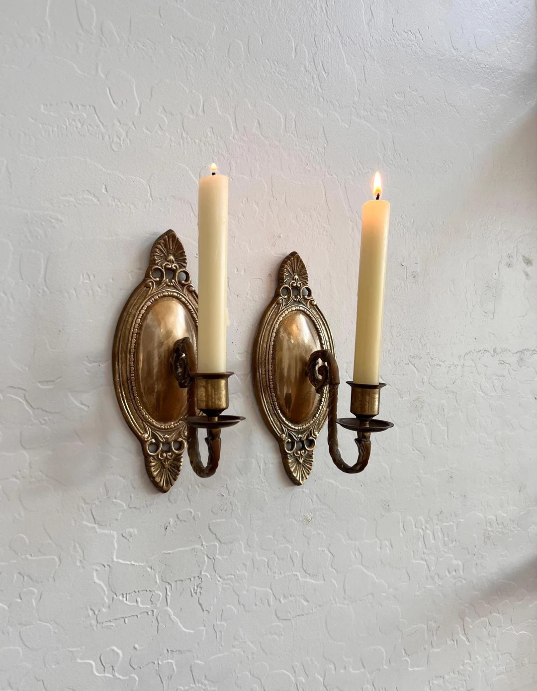 1 Left Vintage Solid Brass Candlestick Wall Sconces, Floral Parisian Brass Design Brass Standard ... | Etsy (US)