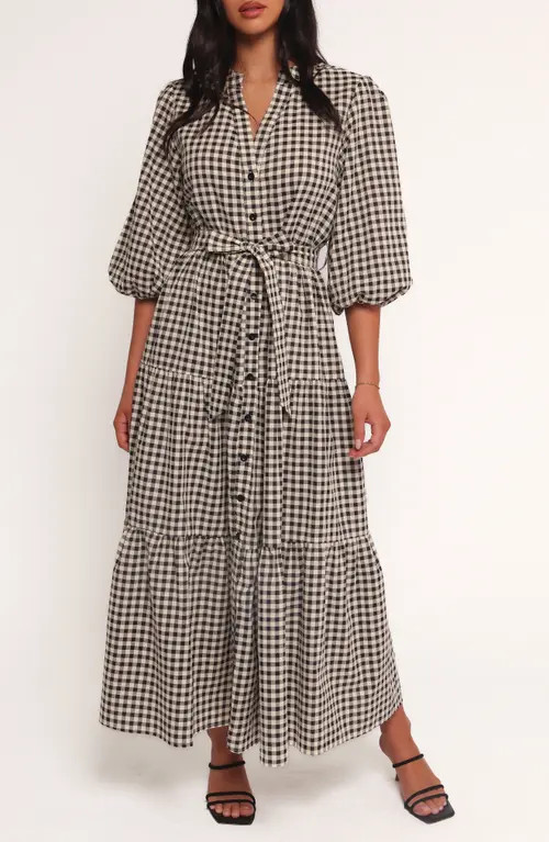 Petal & Pup Dixon Gingham Cotton Blend Button-Up Maxi Dress in Black Cream Gingham at Nordstrom, Size X-Small | Nordstrom
