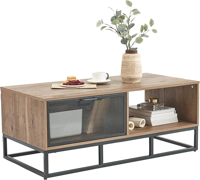 Linsy Home Coffee Table with Storage, Modern Wood Living Room Table with Metal Frame for Home Off... | Amazon (US)