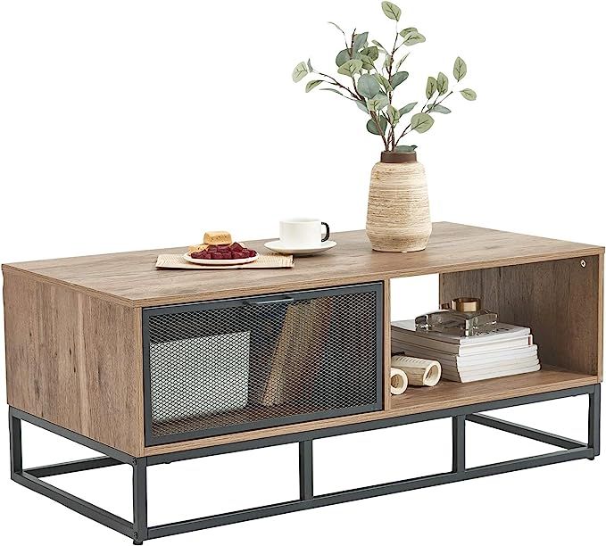 Linsy Home Coffee Table with Storage, Modern Wood Living Room Table with Metal Frame for Home Off... | Amazon (US)
