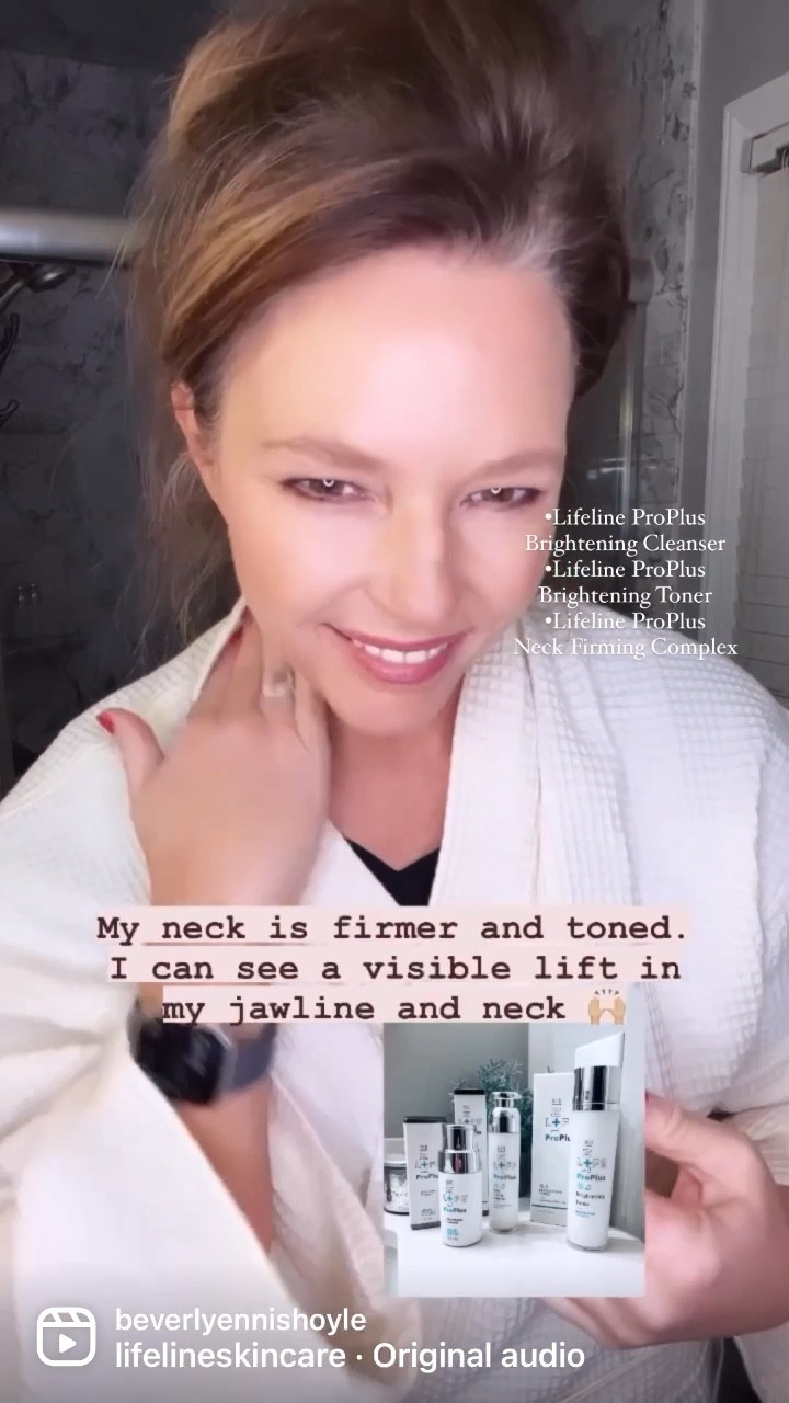 Skincare is a necessity…Periodttttt🙌🏼💯 My 3 favorite products to help brighten my skin, visibly lifting and firming my entire face and neck ( Yay!😁), producing collagen, and giving me an all over glow are these ⬇️

•Lifeline ProPlus Brightening Cleanser
•Lifeline ProPlus Brightening Toner
•Lifeline ProPlus Neck Firming Complex

This summer I noticed dark spots starting to appear on my face and the brightening duo (cleanser & toner) along with other @lifelineskincare products have been my go-to products! The Firming Neck Complex  goes with me everywhere! 

Have you tried the Lifeline Skincare Line? Head over to my bio and click Shop My Outfits or click this link⏩️ https://liketk.it/3VhcJ to see all the products I’ve been using.  Follow my shop @BeverlyEnnisHoyle on the @shop.LTK app to shop this post and get my exclusive app-only content!
https://liketk.it/3VhcJ

#lifelineskincare #skincare #skincarejunkie #over40skincare #matureskin #ageregression #agewithpower #ageisjustanumber #agebackwards #over40 #over50 #beautytips #lovetheskinyourein

#LTKsalealert #LTKGiftGuide #LTKbeauty