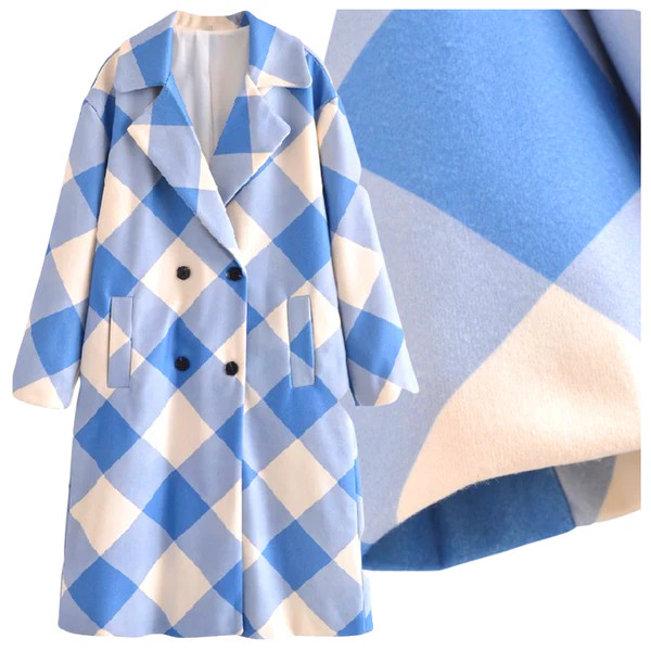 Blue & Ivory Check Double Breasted Cocobelle Coat | James Ascher