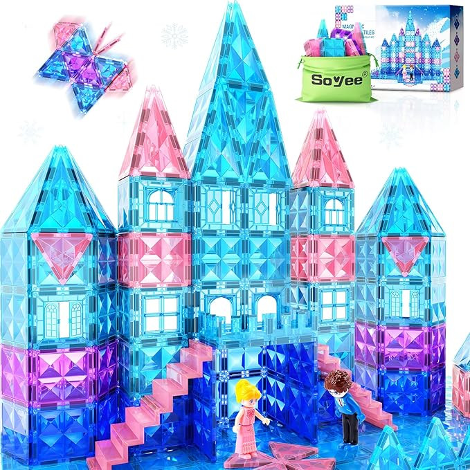 Magnetic Tiles 102pcs with 2 Stairs 2 Dolls Princess Castle Building Toys Girls Toys Age 4-5 6-8 ... | Amazon (US)
