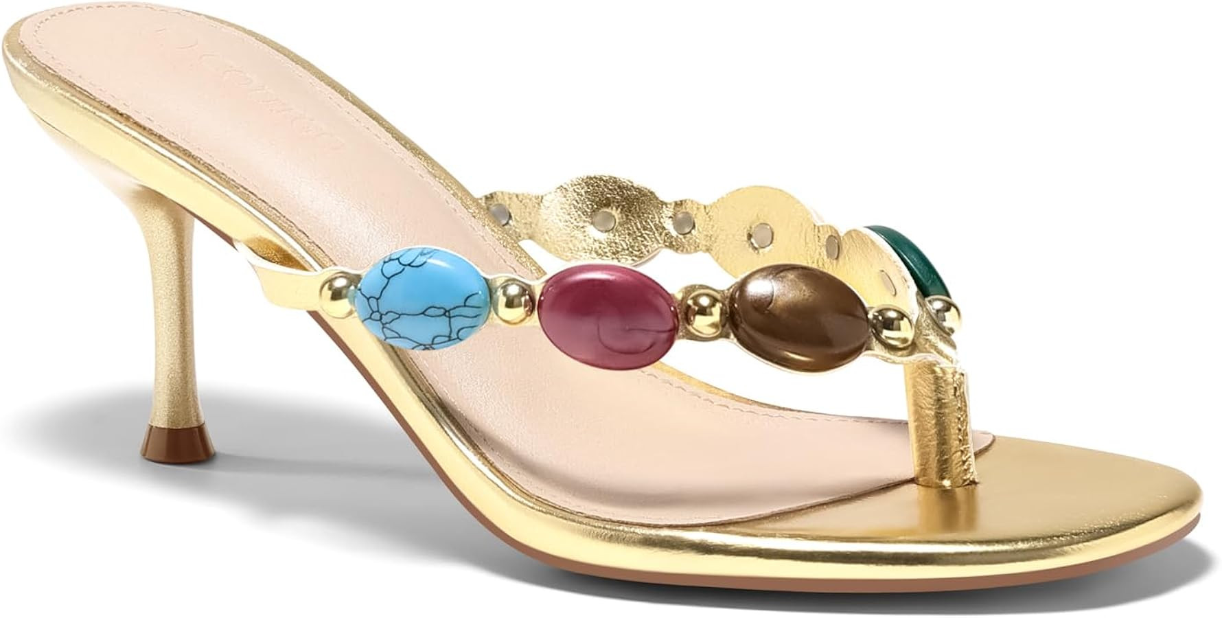 Coutgo Womens Jeweled Heeled Sandals Kitten Heel Starppy Flip Flop Backless Open Toe Slides Boho ... | Amazon (US)