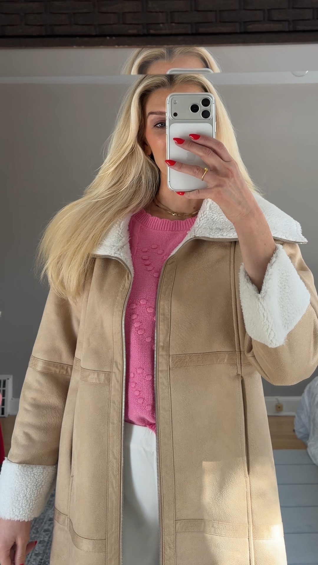 Valentine’s Day date night or brunch with girlfriends + winter baby shower guest outfit 
Sweater old navy size small
Pants Anthropologie size small tall
Shows Amazon fashion
Coat Nordstrom rack sold out linked similar faux fur leather jackets 

#LTKValentine #LTKmomlife #LTKootd