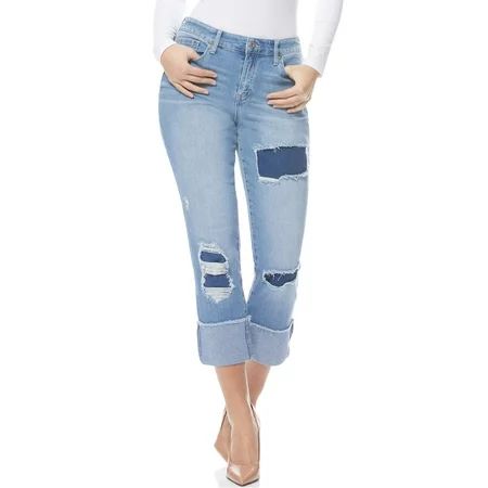 Sofia Jeans by Sofia Vergara Veronica Destructed Cuffed Straight Leg High Waist Jeans, Women?s | Walmart (US)
