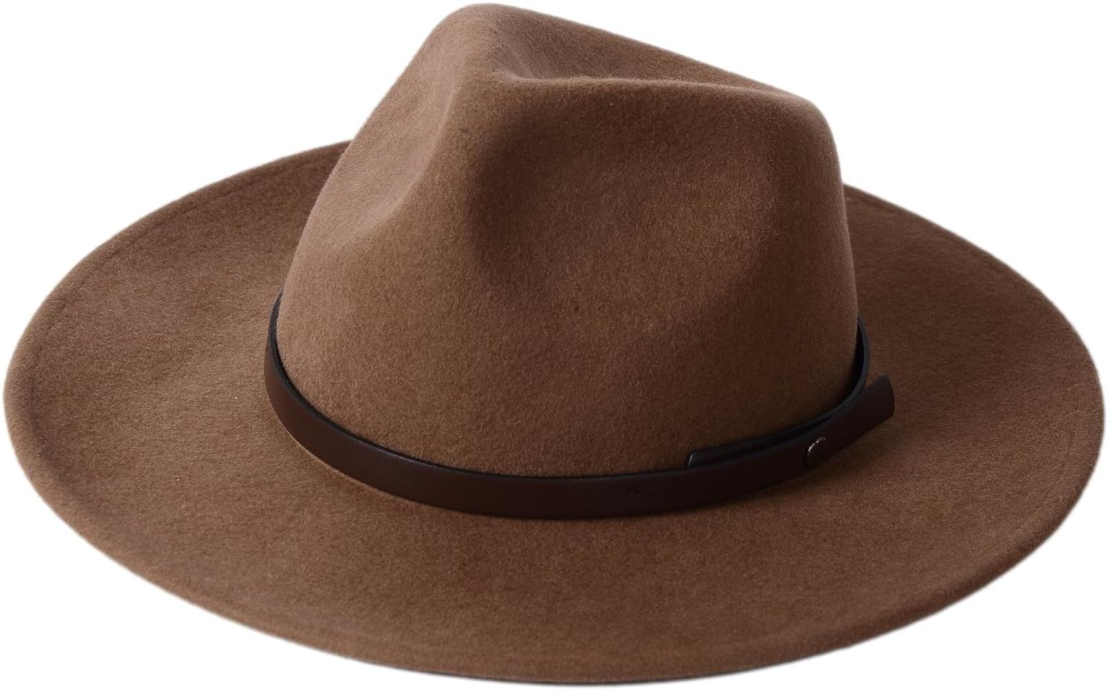 Anycosy Western Fedora Hat Wool Cowboy Hats Women Cowgirls Men Wide Brim Felt Hats Crushable | Amazon (US)