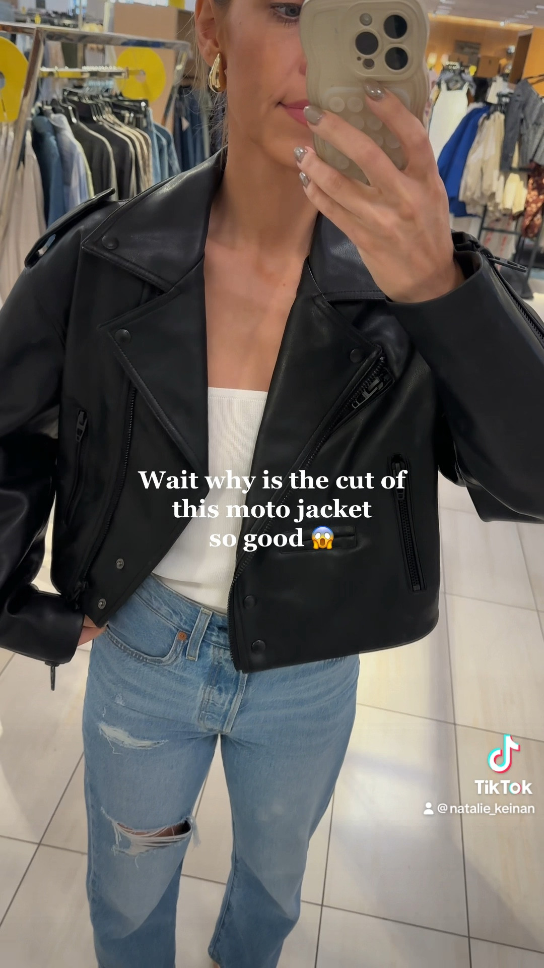 $60 nsale moto jacket!! Wearing size small here. LOVE the cut of it!! 

#LTKsalealert #LTKxNSale #LTKunder100