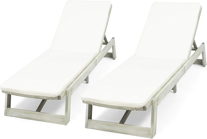Christopher Knight Home Maki Outdoor Acacia Wood Chaise Lounge with Water Resistant Cushions (Set... | Amazon (US)