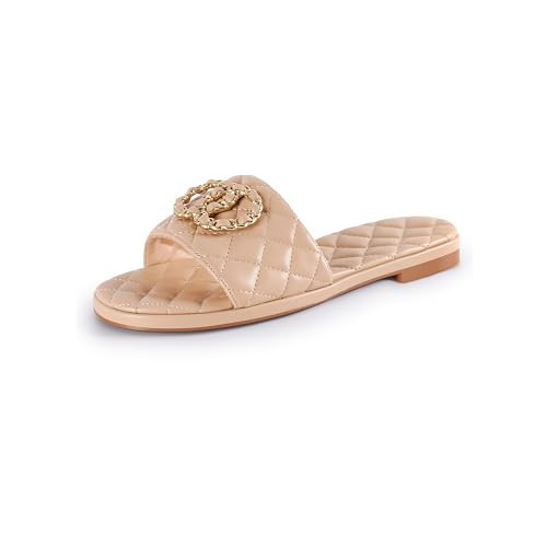 Eusibb Flat Sandals for Women Slides Nude Womens Flat Sandals Dressy Sandals Women Elegant with Memory Foam Quilted Comfortable Slip On Beach Sandals | Amazon (US)