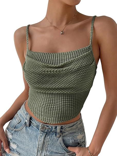 SOLY HUX Women's Spaghetti Strap Draped Front Cami Crop Top Summer Camisole | Amazon (US)
