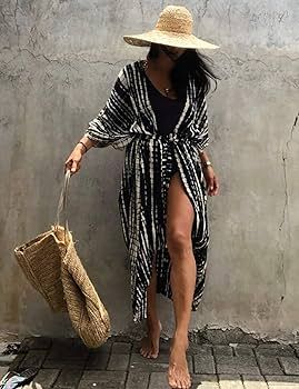 Bsubseach Stylish Tie Dye Open Front Long Kimono Swimsuit Cover up for Women | Amazon (US)