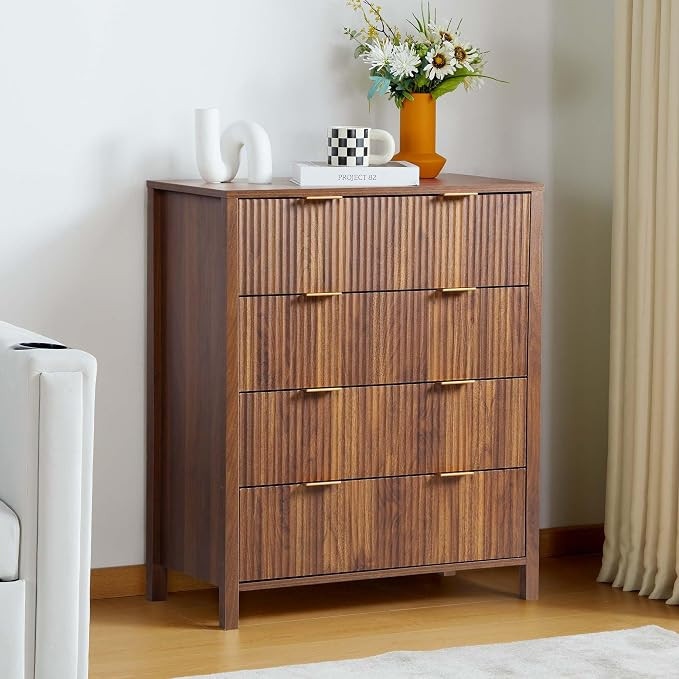 4 Drawer Dressers for Bedroom, Modern Closet Chest of Drawers with Waveform Fluted Panel, Large W... | Amazon (US)