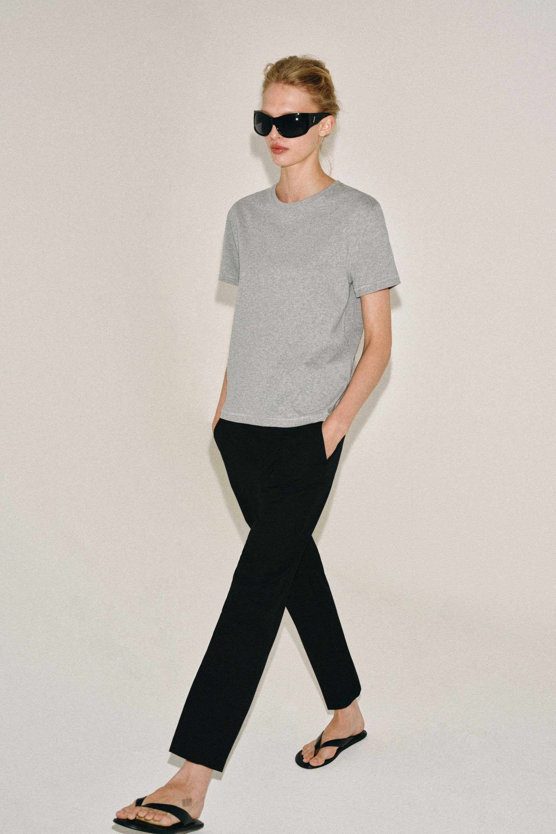 Zara - Crew Neck T-Shirt - Gray Marl - S - Woman | Zara Canada
