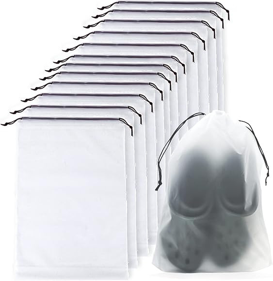 FunBuy 12PCS Translucent Travel Shoe Bags with Drawstring - Clear Dust-proof Storage Organizer Po... | Amazon (US)