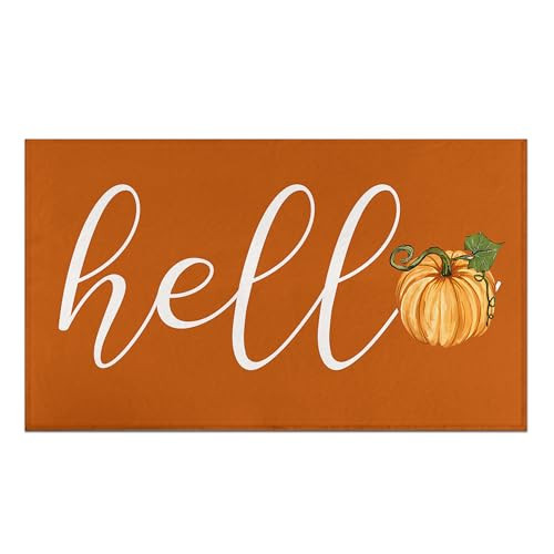 Orange Hello Fall Door Mat Outdoor for Front Door, Fall Decorations for Home Non-Slip Washable Pumpkin Hello Autumn Doormat Entrance Rug for Indoor Outdoor Decor (Hello 1, 17"x30") | Amazon (US)